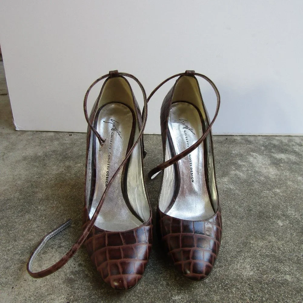 Giuseppe Zanotti Ankle Wrap Leather Lucite Wedge Heels